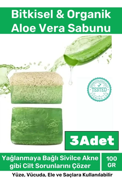 Özel %100 Doğal Koku Yüz Cilt Beyazlatıcı Organik Nemlendirici Kabak Lifli Aloe Vera Sabunu 3 Adet ürün görseli 1