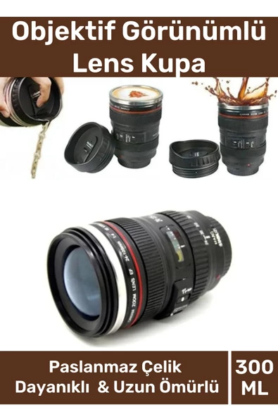 Paslanmaz Çelik Objektif Görünümlü Sevgili Hediye İlginç Lens Kupa Çelik Kahve Çay Termos Mug Bardak ürün görseli 1