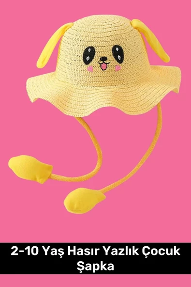 Özel Üretim Benzersiz Tasarım Hareket Eden Kulakları Oynayan 2-10 Yaş Hasır Yazlık Çocuk Şapka ürün görseli 1