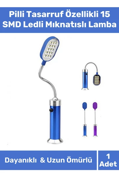 Özel Üretim Beyaz Işık Aleminyum Metal Gövde Pilli Tasarruf Özellikli 15 SMD Ledli Mıknatıslı Lamba ürün görseli 1