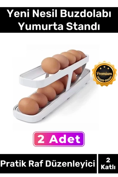 Premium Buzdolabı Plastik 2 Katlı Kullanışlı Pratik Raf Düzenleyici Yeni Nesil Yumurta Standı 2 Adet ürün görseli 1