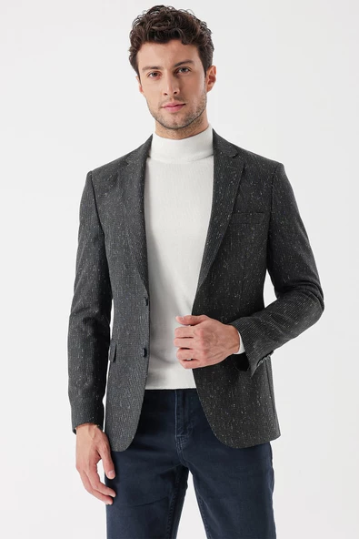 Yeşil Mono Yaka Astarlı Çift Yırtmaç 6 Drop Slim Fit Klasik Ceket 1002235132 ürün görseli 1