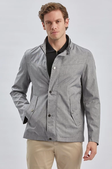 Gri Dik Yaka Yarım Astar Comfort Fit Rahat Kesim Casual Mont 1007240150 ürün görseli 1