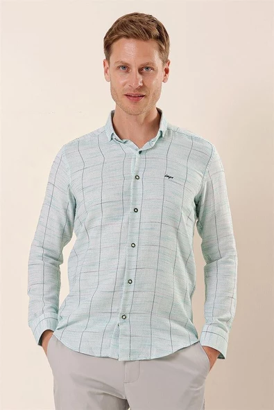 Yeşil DMT Yaka Uzun Kol Cepsiz Slim Fit Classic Pamuklu Gömlek 1004230175 ürün görseli 1