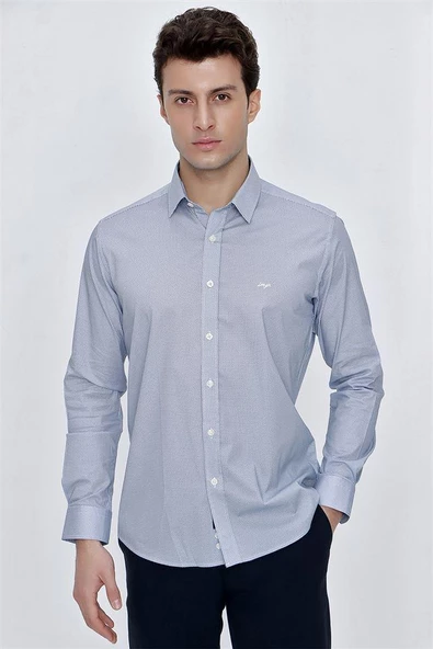 Uzun Kol Klasik Slim Fit Pamuklu Likralı Gömlek 1004225215 ürün görseli 1