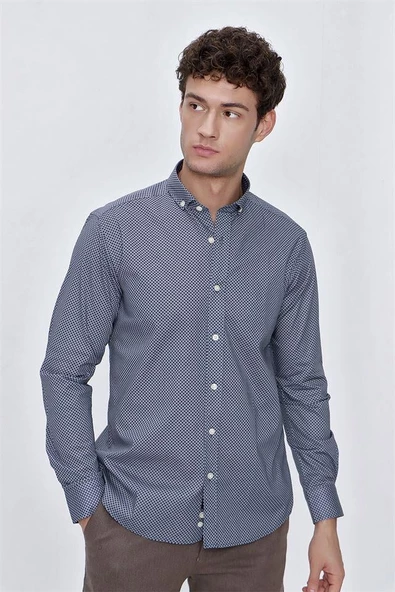 İndigo Uzun Kol Gömlek Yaka Klasik Slim Fit Pamuklu Likralı Gömlek 1004225207 ürün görseli 1