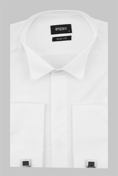 Beyaz Uzun Kol Ata Yaka Slim Fit Dar Kesim Basic Gömlek 1004220060 ürün görseli 1