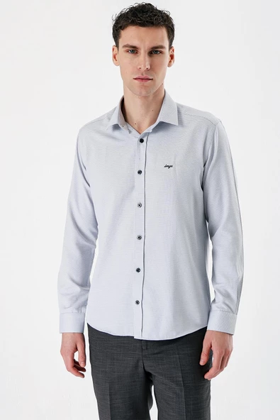 Siyah Uzun Kollu Armürlü Cepsiz Pamuklu Slim Fit Gömlek 1004235171 ürün görseli 1