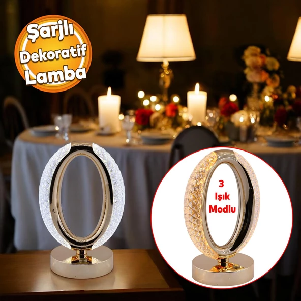 Modern Dekoratif Romantik Süsleme Masa Lambası Ledli Beyaz Sarı Soft Işıldak Şarjlı Masa Gece Lamba ürün görseli 1