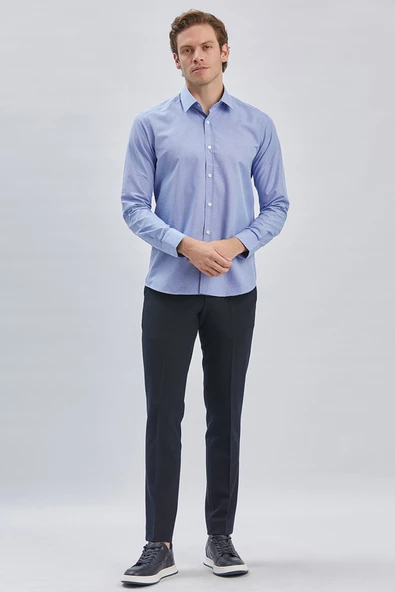 Mavi Uzun Kollu Cepsiz Pamuklu Klasik Slim Fit Gömlek 1004240230 ürün görseli 1