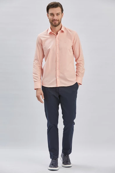 Pembe Uzun Kollu Cepsiz Pamuklu Klasik Slim Fit Gömlek 1004240230 ürün görseli 1