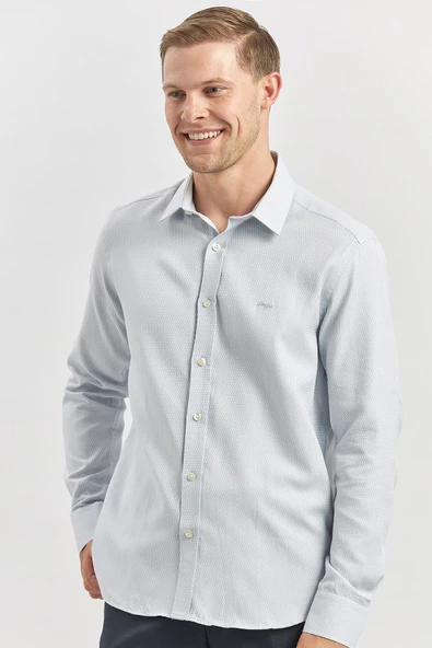 Uzun Kol Kendinden Desenli Armürlü Sert Yaka Casual Slim Fit Gömlek 1004240249 ürün görseli 1