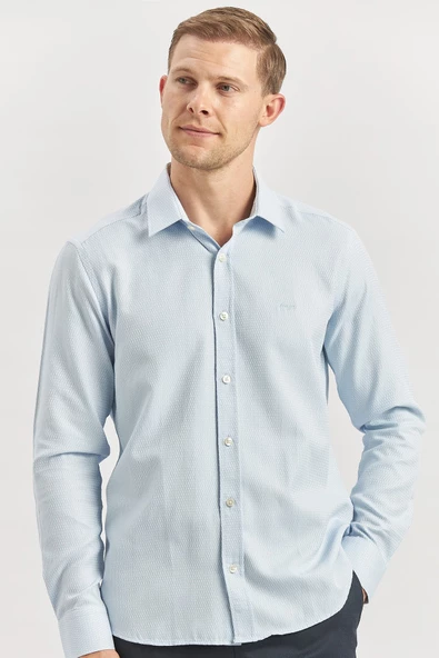 Uzun Kol Kendinden Desenli Armürlü Sert Yaka Casual Slim Fit Gömlek 1004240249 ürün görseli 1