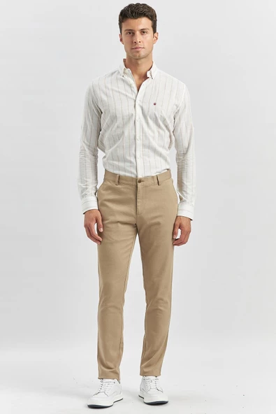 Bej Pamuklu Yandan Cepli Casual Slim Fit Chino Pantolon 1003240168 ürün görseli 1