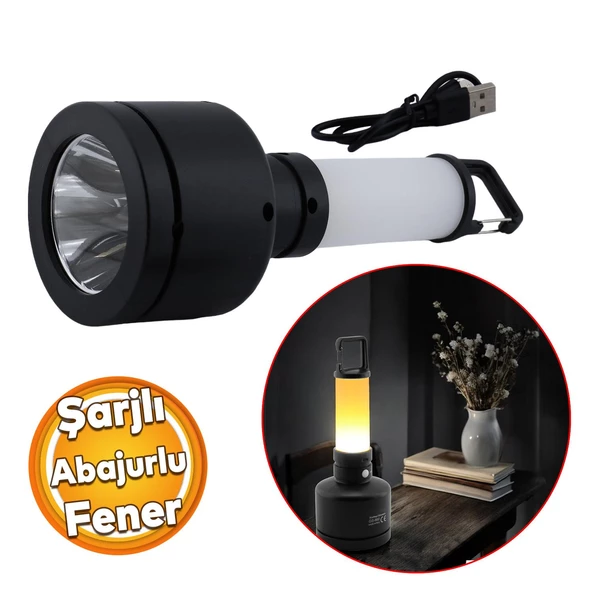 Abajur El Feneri Kablo Şarjlı Led Kamp Lambası Gece Aydınlatma 10 W Beyaz Işık Lityum Pil Işıldak ürün görseli 1