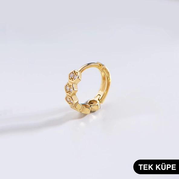 14 Ayar Altın Taşlı Tek Petek Halka Küpe 0,58 gr ürün görseli 1