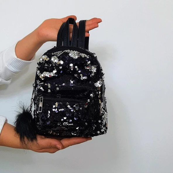 Fiyra crn Siyah Pullu Kız Çocuk Sırt Çantası (16cmx20cmx10cm) ürün görseli 1