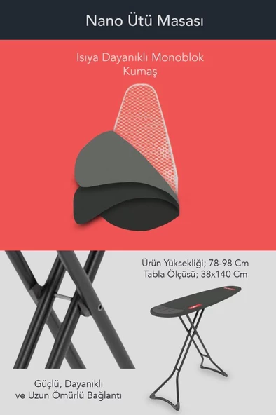 Perilla Nano Ütü Masası Antrasit – Ubs15028 - Resim 2