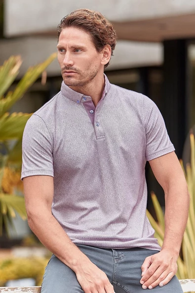 Mor Merserize Garnili Pamuklu Casual Slim Fit Tişört 1011240164 ürün görseli 1