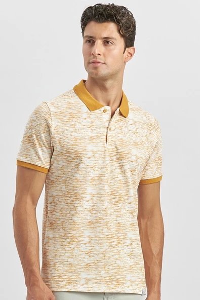 Sarı Baskılı Pike Polo Yaka Garnili %100 Pamuk Casual Slim Fit Dar Kesim Tişört 1011240157 ürün görseli 1