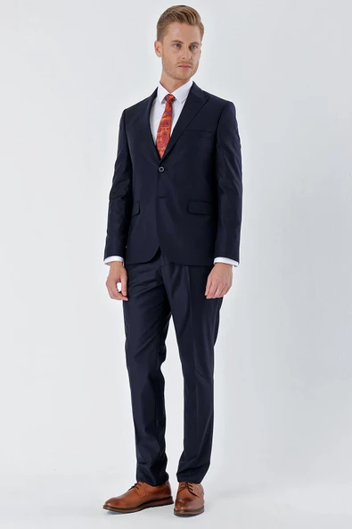 Lacivert Kırlangıç Yaka 6 Drop Slim Fit Tam Astar Esnek Takım Elbise 1001240011 ürün görseli 1
