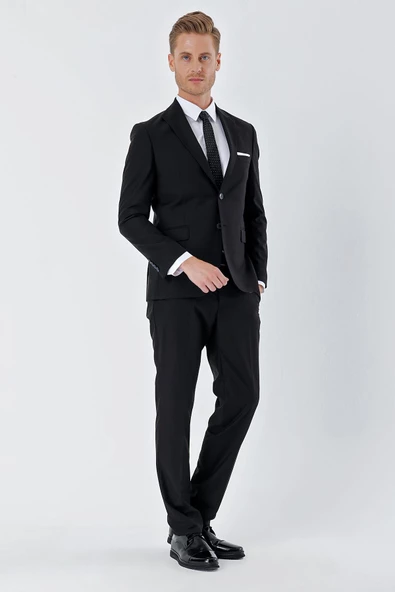Siyah Kırlangıç Yaka 6 Drop Slim Fit Tam Astar Esnek Takım Elbise 1001240011 ürün görseli 1