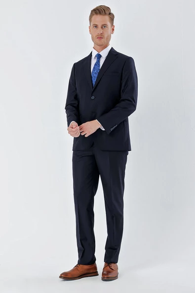 Lacivert Mono Yaka 6 Drop Comfort Fit Tam Astar Esnek Takım Elbise 1001240010 ürün görseli 1