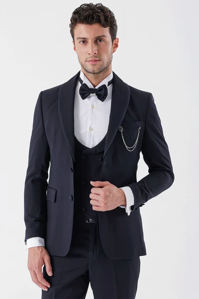 Desenli Armürlü Kruvaze 6 Drop Slim Fit Smokin Damatlık Takım 1001230214 ürün görseli 1