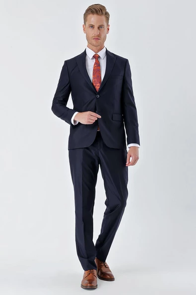 Lacivert Kırlangıç Yaka 6 Drop Slim Fit Tam Astar Esnek Takım Elbise 1001235011 ürün görseli 1