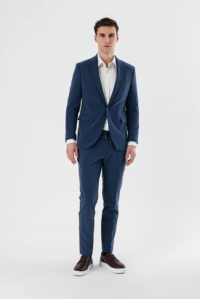 İndigo Mono Yaka Beli Lastikli 6 Drop Slim Fit Kelebek Astar Esnek Takım Elbise 1001240164 ürün görseli 1
