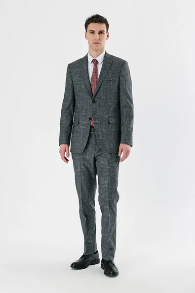 Siyah Mono Yaka Ekoseli 6 Drop Comfort Fit Tam Astar Esnek Takım Elbise 1001240165 ürün görseli 1