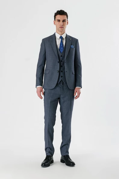 Lacivert Kırlangıç Yaka Yelekli 6 Drop Slim Fit Tam Astar Takım Elbise 1001240157 ürün görseli 1