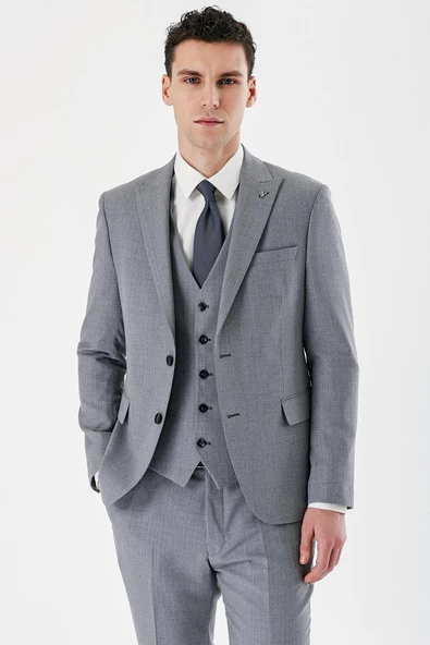 Gri Kırlangıç Yaka Yelekli 6 Drop Slim Fit Tam Astar Takım Elbise 1001240157 ürün görseli 1