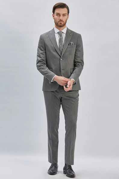 Füme Kırlangıç Yaka Çizgili Kruvaze 6 Drop Slim Fit Tam Astar Esnek Takım Elbise 1001240173 ürün görseli 1