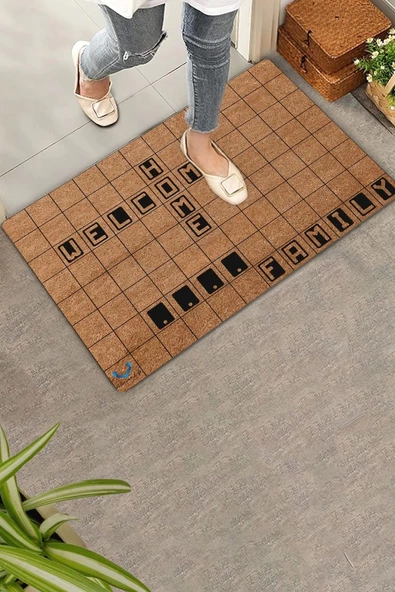 Valerine Life Scrabble Welcome Home Kişiye, İsme ve Aileye Özel Family Kapı Önü Paspası 45x70cm ürün görseli 1