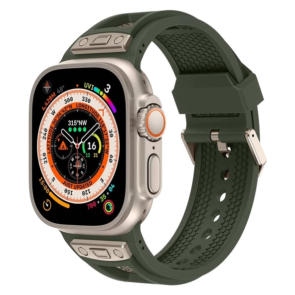 Apple Watch 42mm KRD-117 Hava Alabilen Delikli Metal Süslemeli Desenli Silikon Kordon ürün görseli 1