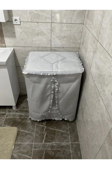 Lüx Simli Çamaşır Makinesi Örtüsü Gri ürün görseli 1