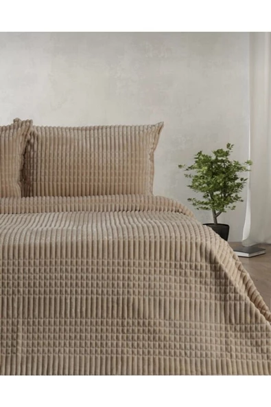Merinos Modern Line 3 Parça Battaniye Seti Bej Renk ürün görseli 1