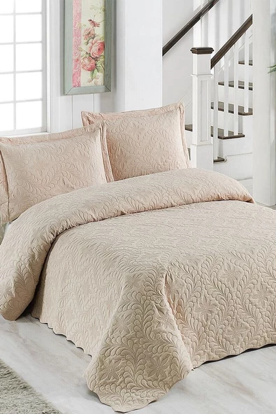 Ivy Çift Kişilik Microfiber Kapitone Yatak Örtüsü - Cappuccino ürün görseli 1