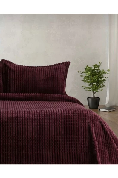 Merinos Modern Line 3 Parça Battaniye Seti Cherry - Resim 2
