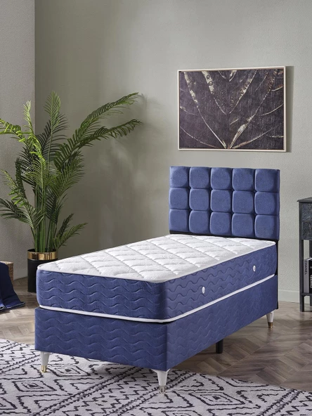 Beehanem 120x200 Bengü Yatak Baza Başlık Set Mavi ürün görseli 1