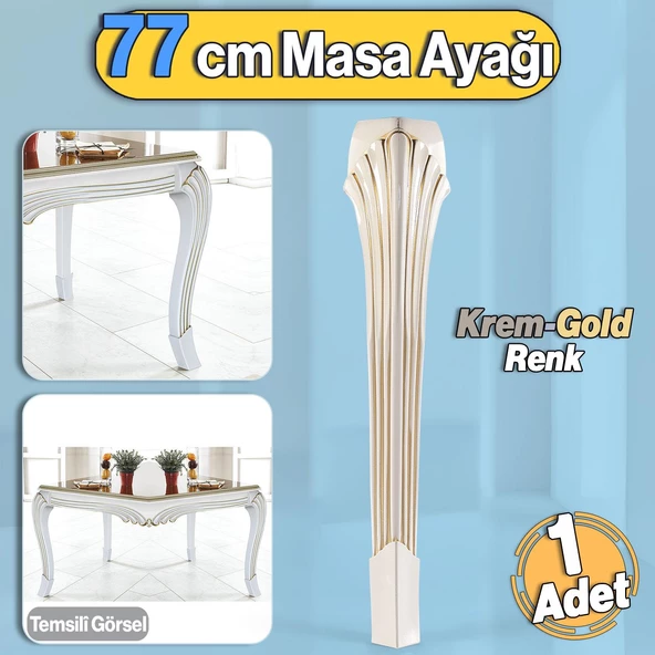 Sütun Masa Dresuar Ayağı 77 cm Plastik Ayak Krem Altın Mutfak Yemek Masası Mobilya Ayakları Gold ürün görseli 1