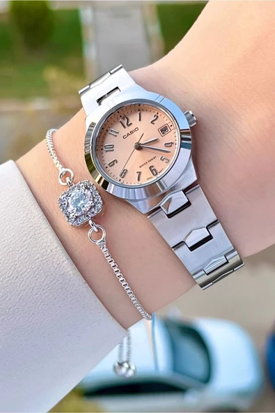 Casio CSISTE90 Kadranı Pudra Kordonu Gümüş Renk Hediye Paketli Kadın Kol Saati ürün görseli 1