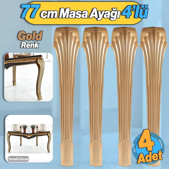 4 Adet Sütun Masa Dresuar Ayağı 77 cm Plastik Ayak Gold Altın Mutfak Yemek Masası Mobilya Ayakları ürün görseli 1
