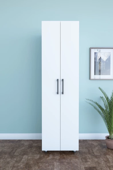 Dienni 2 Kapaklı 8 Raflı Çok Amaçlı Mutfak Dolabı Banyo Dolabı Çok Amaçlı Dolap - Beyaz ürün görseli 1