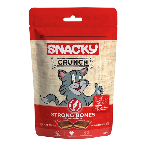Snacky Crunch Strong Bones Güçlü Kemikler için Tavuklu ve Peynirli Kedi Ödül Maması 60gr ürün görseli 1