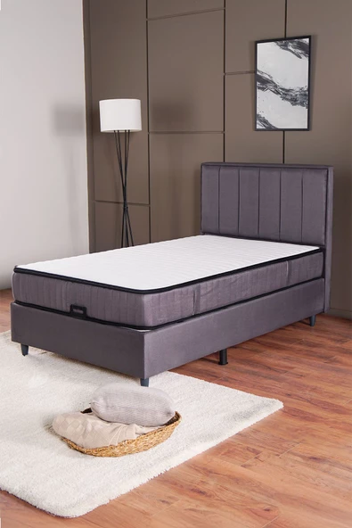 Kilim Mobilya Royal Plus Sandıklı Baza Başlık Paket Yaylı Pedli Yatak Seti Antrasit 100X200 ürün görseli 1