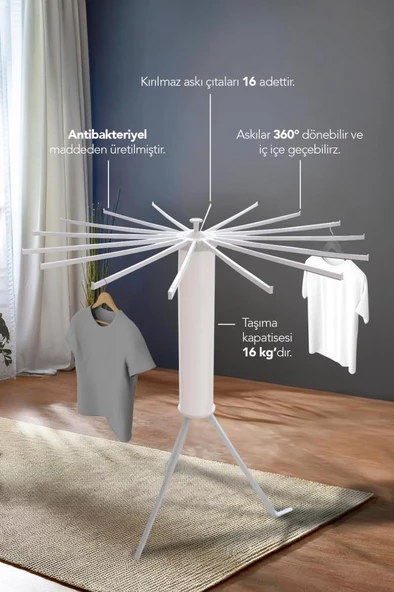 House Plus Hely Açılıp Kapanabilir 360° Dönebilen Kurutmalık Askısı Krem – KRT57058 ürün görseli 1