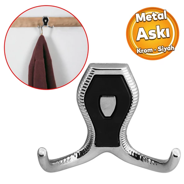 Galata Askı Vestiyer Mobilya Duvar Askısı Metal Dolap Elbise Askılığı Krom Siyah Kapaklı Sağlam ürün görseli 1
