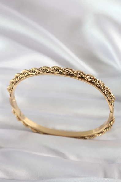 316L Çelik Gold Renk Burgu Zincir Model Kadın Kelepçe ürün görseli 1